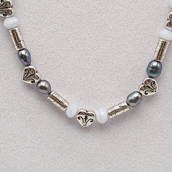 Brighton Heart Bar Pearl Blue Chalcedony Necklace 17"-18" Adjustable Chain - Picture 3 of 6